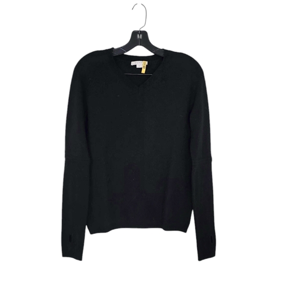 Duffy V Neck Wool Cashmere Sweater Black Thumbholes Women's Small - Picture 1 of 8